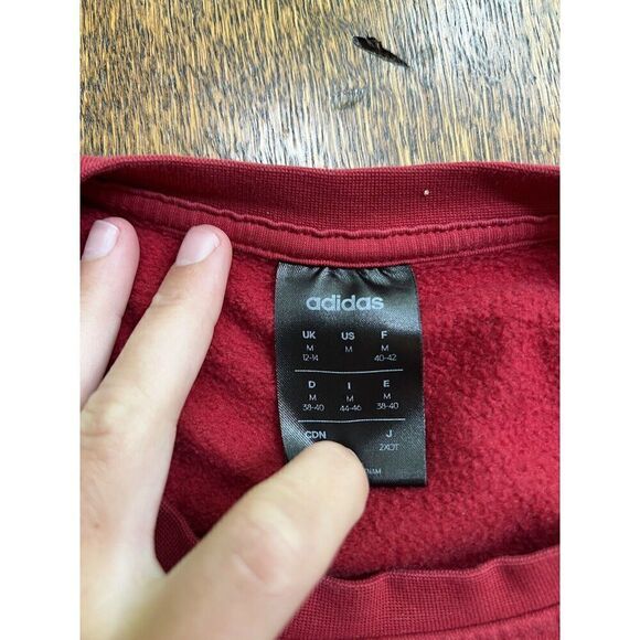 Adidas Essentials Women's Size Medium Red 3 Stripe Sweatshirt Pullover - Picture 4 of 8